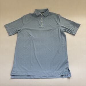 FJ FootJoy Polo Shirt Blue Medium All Over Print Golf Performance Oakhurst Logo‎